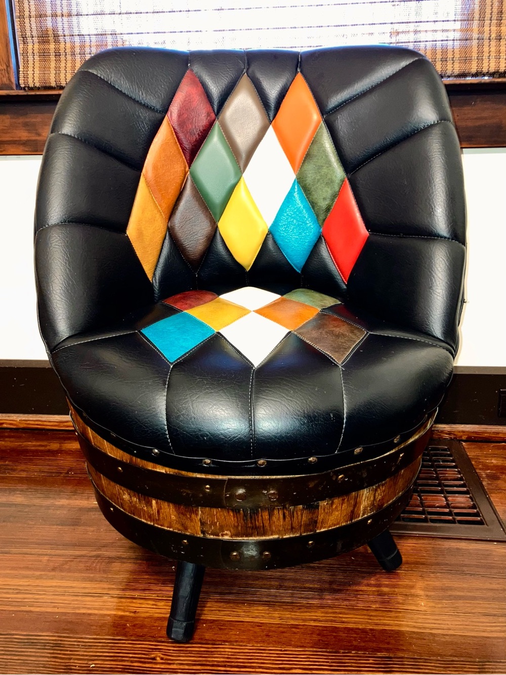 Vintage MCM Brothers Of Kentucky Whiskey Barrel Leather Chair